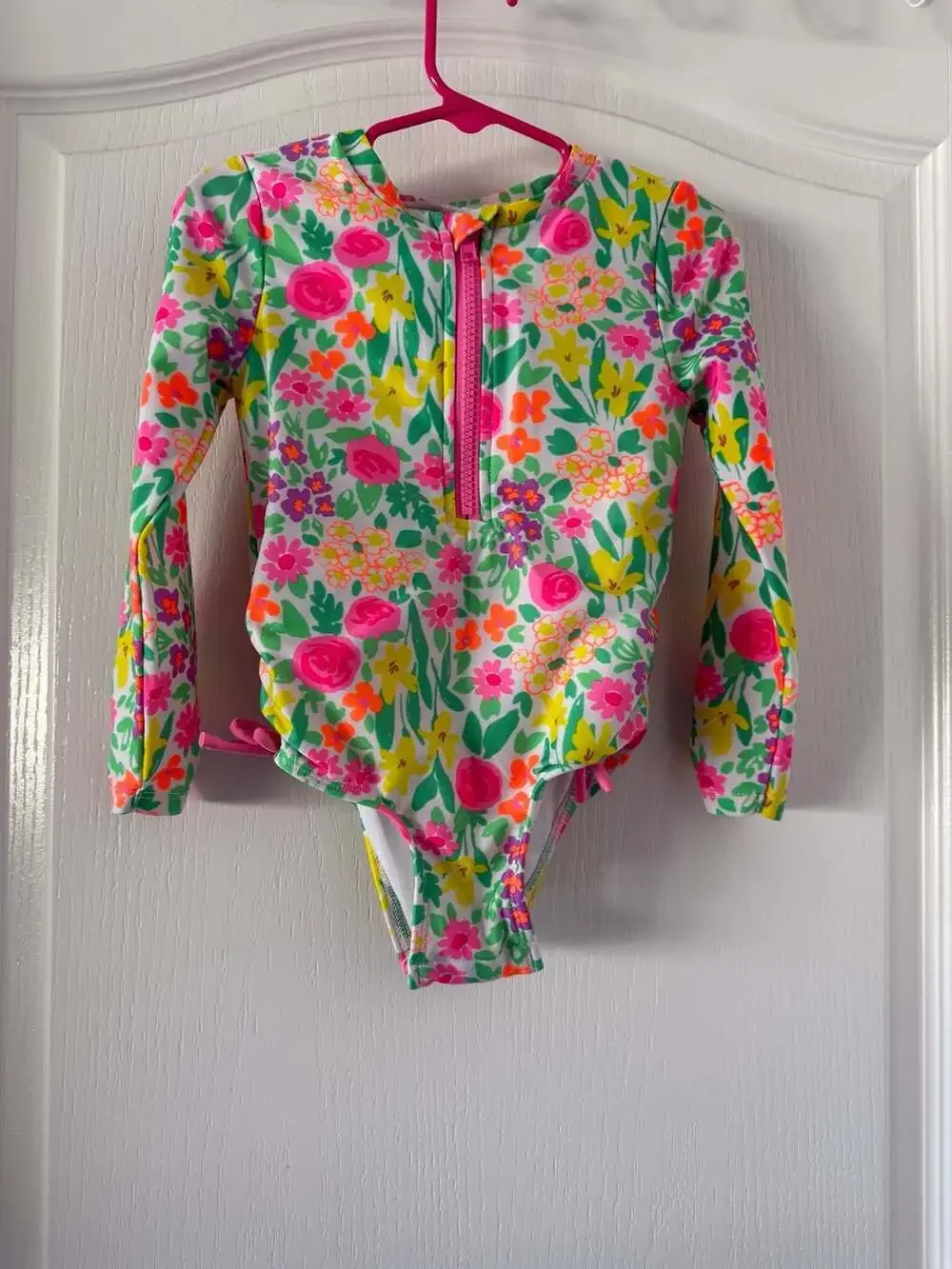 Floral Long Sleeve Zipper-Front One-Piece Rash Guard Swimsuit